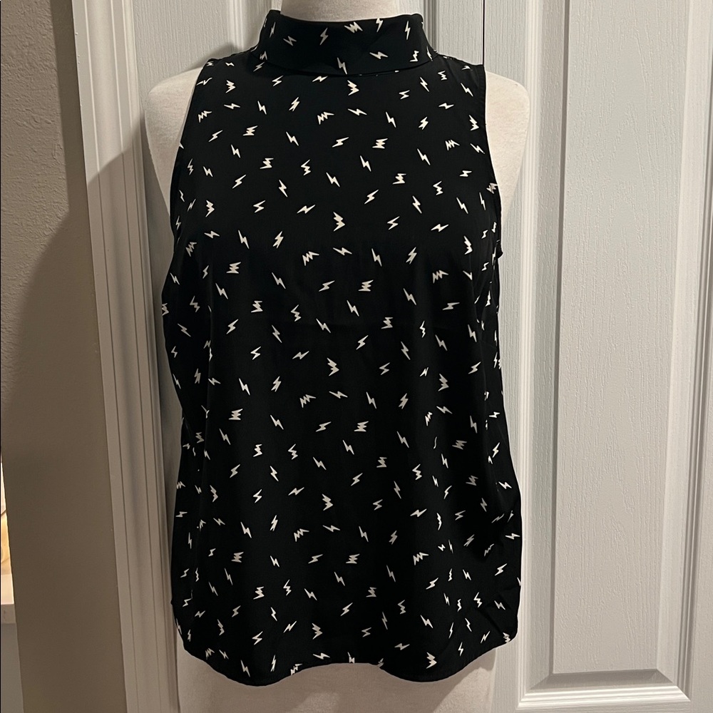 Olivia Moon Black Tank Top with White Lightning Print